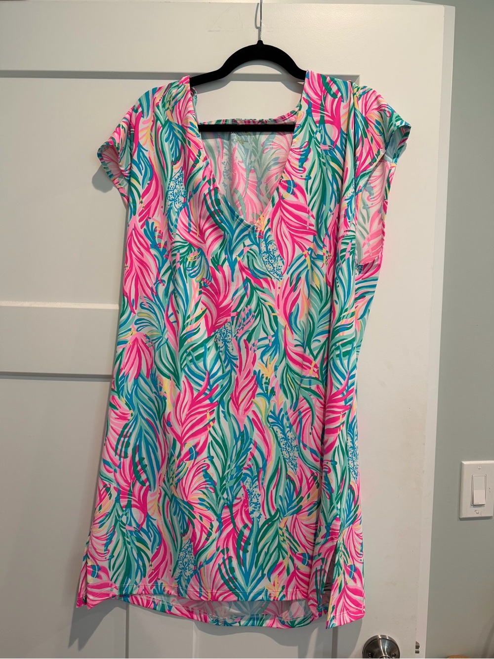 Lilly Pulitzer Pink & Teal Tropical V-Neck Dress